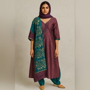 Elegant Purple and Teal Embroidered Dress